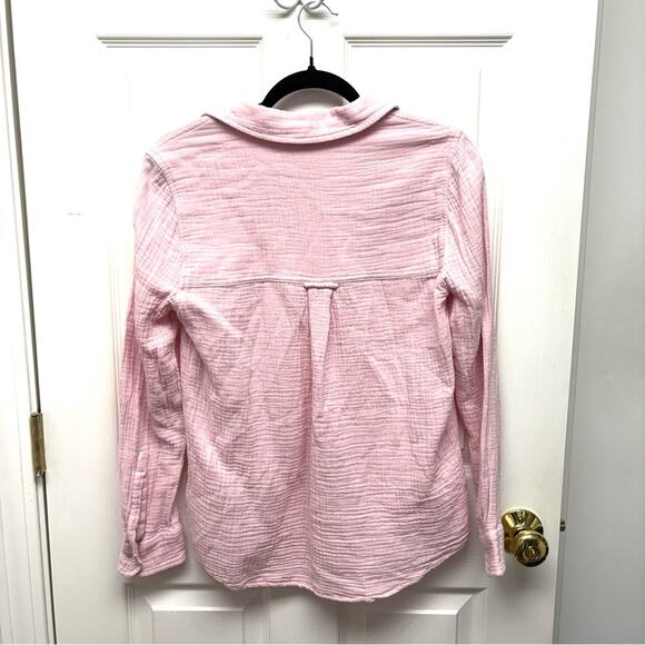 Beach Lunch Lounge Pink Crinkle Shirt, Button Down Blouse, Anthropology, Size M - Picture 2 of 10